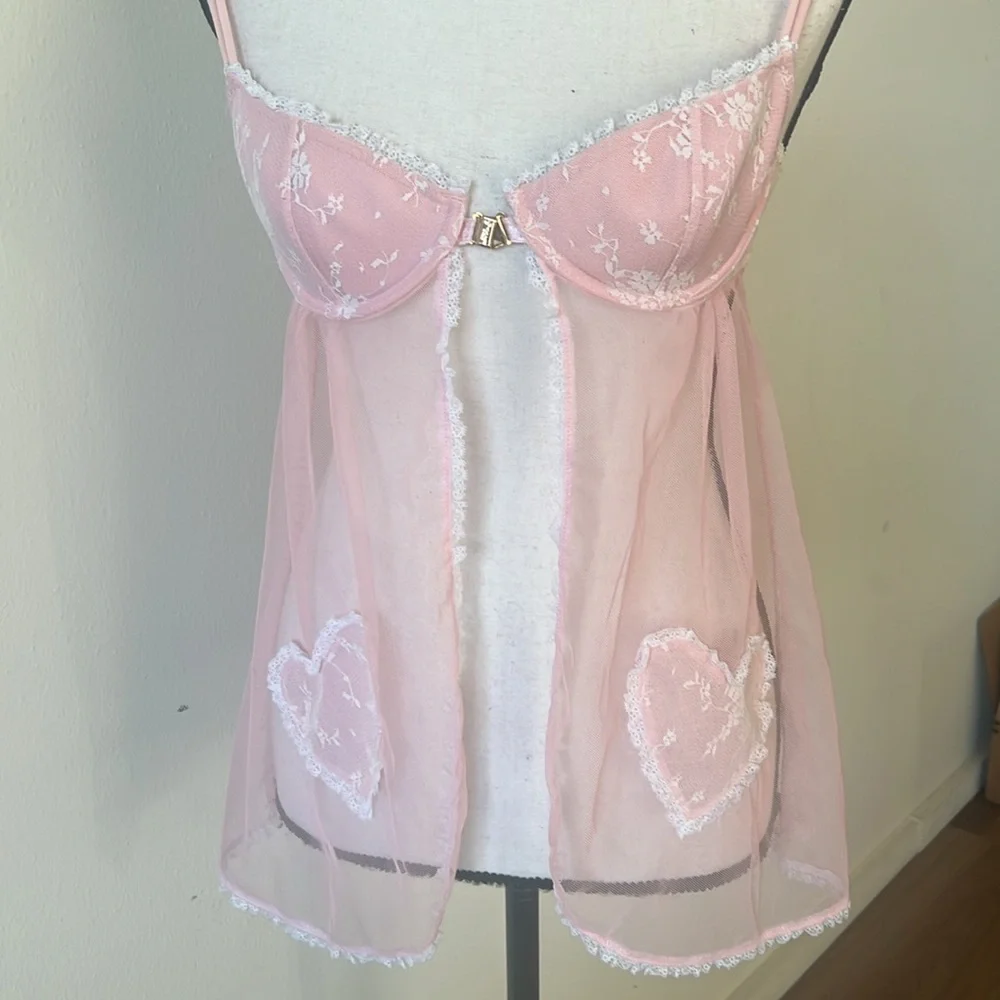 ABS Pink Lace Hearts Magnetic Front Closure Bra Top - Picture 2 of 5